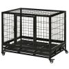 36" Heavy Duty Dog Crate with Removable Tray, Lockable Wheels and Double Door, for Medium and Large Dogs, Black