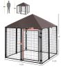 5'x 5' Outdoor Dog Kennel with Roof, Steel Dog Fence with Water-and UV-Resistant Canopy, Jet Black