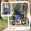 3 Wheels Dog Stroller w/ One-Hand Fold, Rubber Wheels, Storage Bag, Soft Cushion, for Small & Medium Dogs, Blue