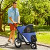 3 Wheels Dog Stroller w/ One-Hand Fold, Rubber Wheels, Storage Bag, Soft Cushion, for Small & Medium Dogs, Blue