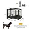 36" Heavy Duty Dog Crate with Removable Tray, Lockable Wheels and Double Door, for Medium and Large Dogs, Black