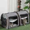 39" Portable Twin Compartment Show House Cat Cage/Condo, Soft-Sided Pet kennel, Dual Compartment, Soft Cushions & Storage Bag, Gray