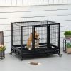 36" Heavy Duty Dog Crate with Removable Tray, Lockable Wheels and Double Door, for Medium and Large Dogs, Black