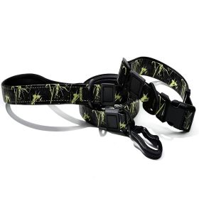 Embossed UV Printed Dog Leash & Collar Set 1.5cm Wide, Waterproof Tear-Resistant Easy To Clean PVC Set, Stylish Patterned Walking Training Gear F (Option: Green)