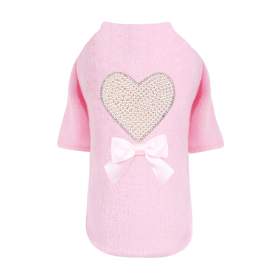 Pearl Heart Dog Sweater (Color: Baby Pink, size: MD)